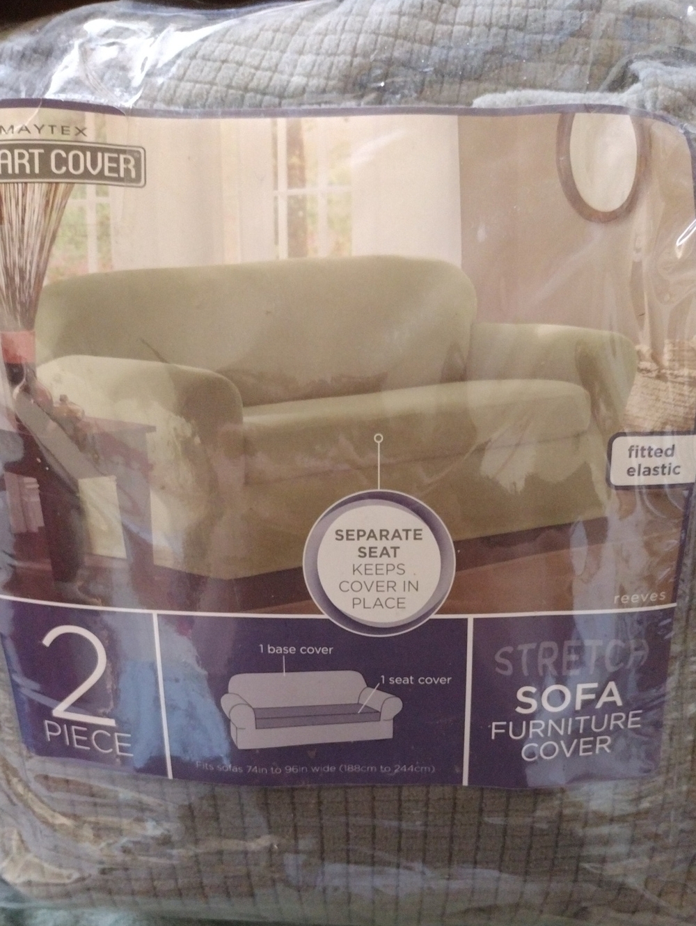 Green Stretch Sofa Furniture Cover - 2 Piece Separate Seat